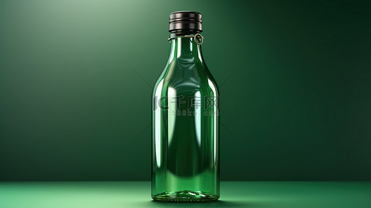 绿色瓶子中的样机饮料的 3D 插图
