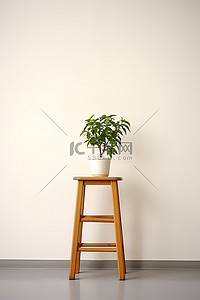 长腿木凳背景图片_高木凳上有绿色植物的空房间