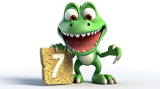 霸王龙可爱背景图片_搞笑的 3D 恐龙吉祥物自豪地炫耀带有标语牌的钞票标志