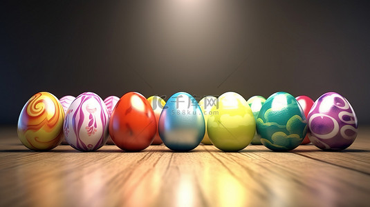 充满活力的复活节彩蛋显示 3D 渲染插图
