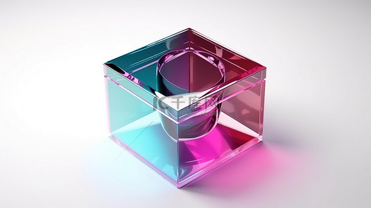 礼物盒图标背景图片_白色背景上具有明亮外观的逼真 3D 玻璃礼品盒图标