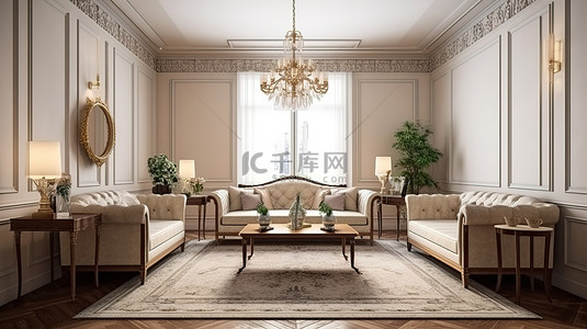古典风格家具背景图片_3d 渲染图像中的室内装饰古典风格客厅