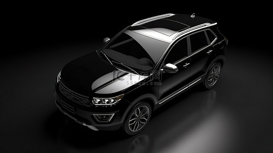 背景汽车黑色背景图片_黑色背景下黑色中型 SUV 的 3D 渲染，非常适合家庭