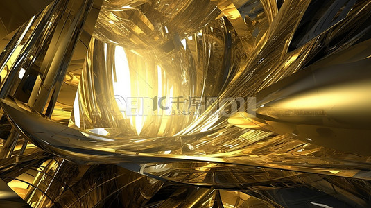 金色质感花背景图片_3d 渲染数字艺术金色未来派抽象背景