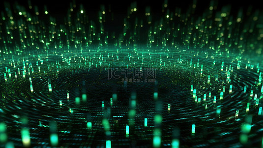绿色发光点在抽象网格设计 3D 渲染中创建未来派背景