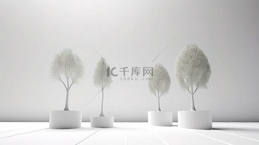 白色树背景图片_用 3D 技术呈现的白色树栖讲台
