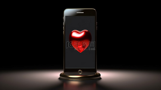 高清壁纸安静背景图片_智能手机显示屏上爱情符号的 3D 渲染
