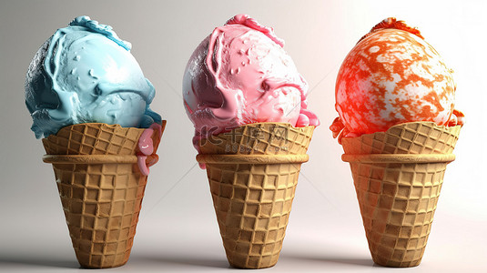 一家三代背景图片_白色背景 3d 插图，以 3d 呈现的三个孤立的冰淇淋