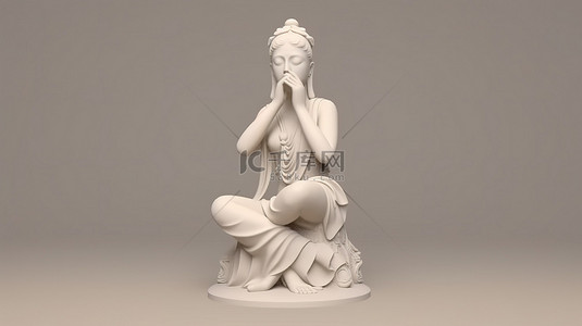 和平的古代女性雕像，用双手和舌头描绘宁静的姿态现代 3D 艺术