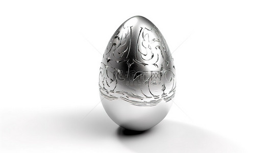 白色水煮背景图片_白色背景上银色 3D 插图中闪闪发光的复活节彩蛋，非常适合复活节和游戏设计