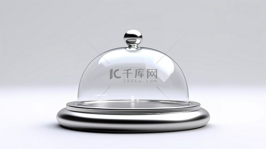 透明玻璃板背景图片_玻璃圆顶上带有银色托盘的白色背景的 3D 渲染