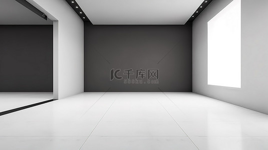 地毯地板背景图片_白色墙壁背景下光滑的深色地毯地板的当代 3D 渲染