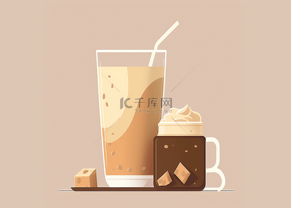 吃好喝好背景图片_奶茶咖啡浅棕色卡通背景