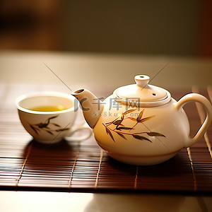 白茶制茶过程背景图片_两个茶壶，上面放着白茶