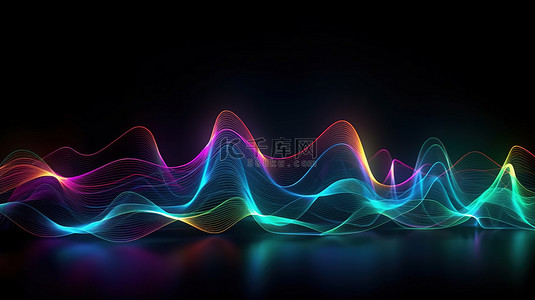 音谱背景背景图片_具有抽象技术和霓虹灯波的充满活力的 3D 渲染音频可视化工具