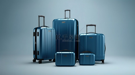 3D 渲染灰色背景模型与蓝色旅行行李