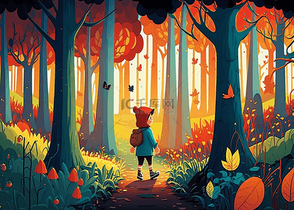 森林女孩梦幻卡通背景