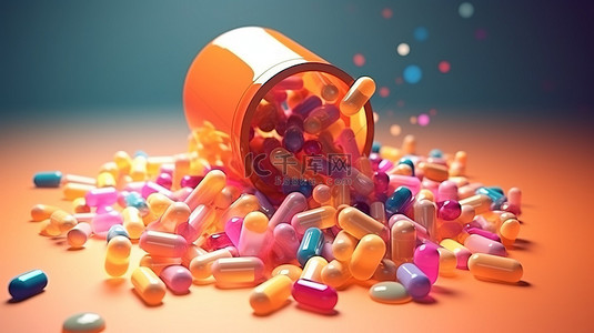 药瓶和药丸的低聚 3D 插图