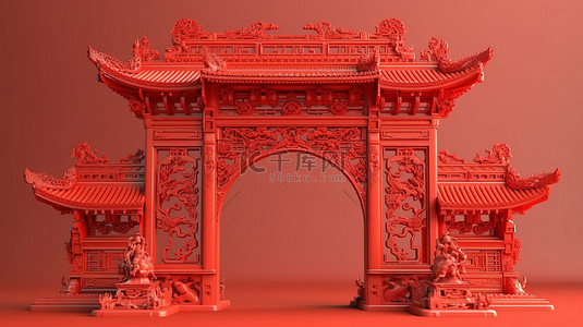 3d渲染传统背景图片_讲台上的中国门令人惊叹的 3D 渲染