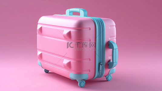 背景机场背景图片_蓝色背景下隔离的 3d 渲染中的粉红色手提箱