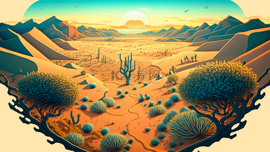 微缩沙漠景观插图背景