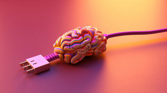 USB 连接大脑与复制空间的 3D 插图