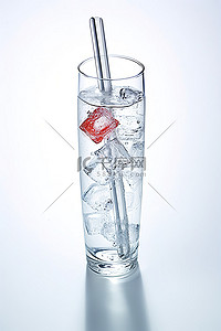冰块和水背景图片_玻璃温度计和冰块在白色背景上显示温度