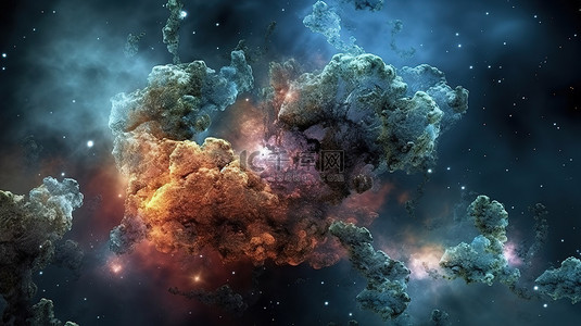 背景星空黑色背景图片_宇宙辉煌 太空中星云宇宙尘埃和恒星团的 3D 渲染