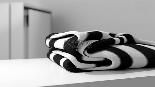 平放的黑白毛巾的 3D 插图