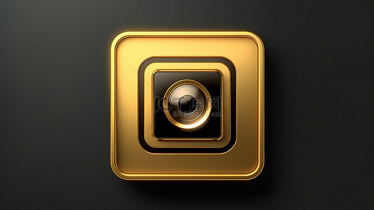 视频电影图标背景图片_3d 渲染金色摄像机图标与黑色方形键按钮 ui ux 元素
