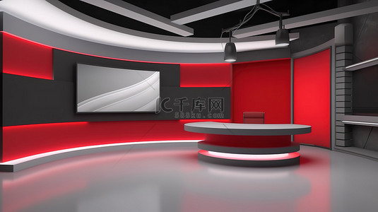 新闻虚拟室背景图片_用于虚拟广播的插图 3D 新闻演播室背景