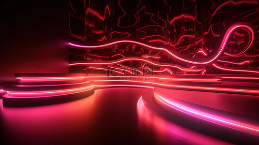 3d 渲染背景照亮的红色和粉红色霓虹灯曲线