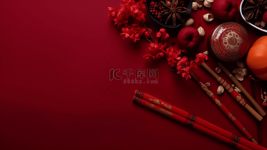 花卉香炉中国风格红色节日广告背景