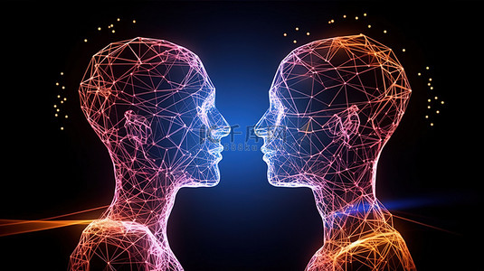 数字人脸背景图片_代表 3D 人工智能本质的知识分子之间的相互联系