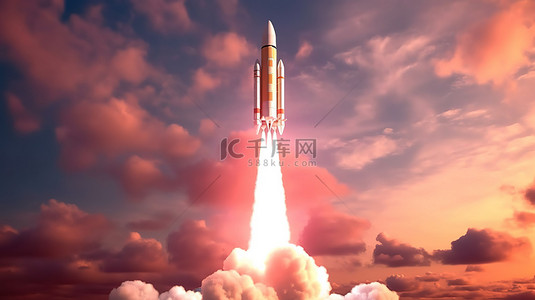 信号发射背景图片_红色火箭发射速度 3D 渲染与 NASA 元素