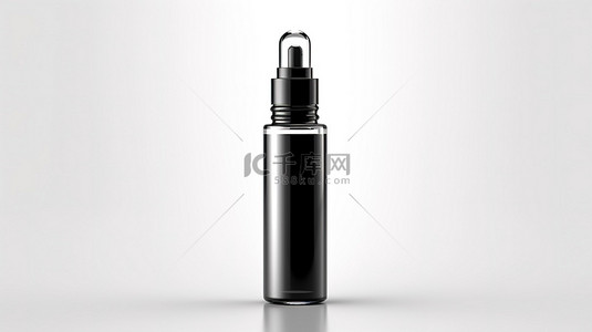 基本药物背景图片_白色背景展示了一个空的黑色样机滴管瓶的 3D 渲染