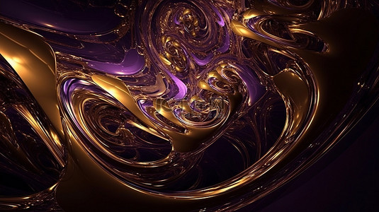 紫色漩涡背景图片_金色和紫色漩涡令人惊叹的 3d 渲染图像