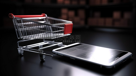 手机体验背景图片_智能手机支持的购物体验 3D 购物车和数字收据