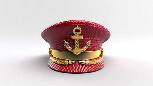 生日复古背景图片_3d 渲染的白色背景上的金锚徽章海洋水手帽子