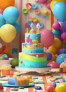 生日快乐蓝色背景背景图片_生日蓝色蛋糕派对背景