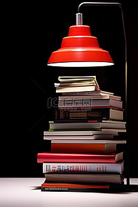 一摞摞书背景图片_一摞书和一盏红色书灯