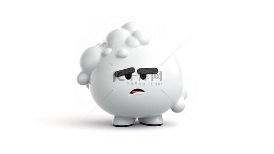 愤怒的 3D 卡通云图释从孤立的白色背景中凝视着