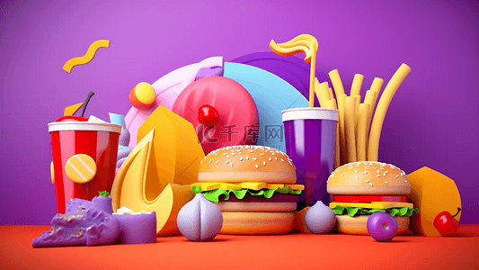 麦当劳甜品背景图片_汉堡薯条快餐插画背景