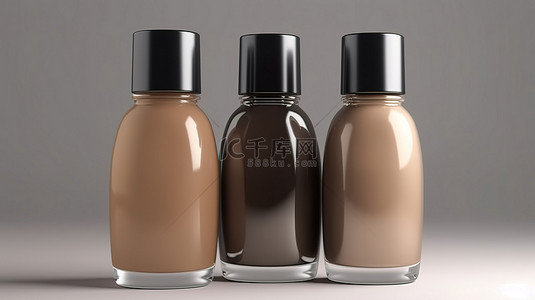 粉底玻璃瓶背景图片_玻璃瓶中深米色或棕色底色粉底液的独立 3D 插图