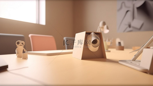 硬纸板背景背景图片_虚拟会议进行中 3d 渲染视频会议与硬纸板背景