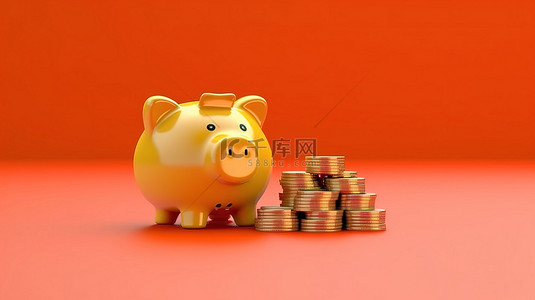 3D 存钱罐和硬币以视觉方式呈现商业和金融储蓄不断增长的情况
