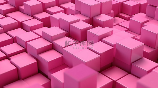 粉红色立方体等距 3D 渲染简约的抽象背景图案