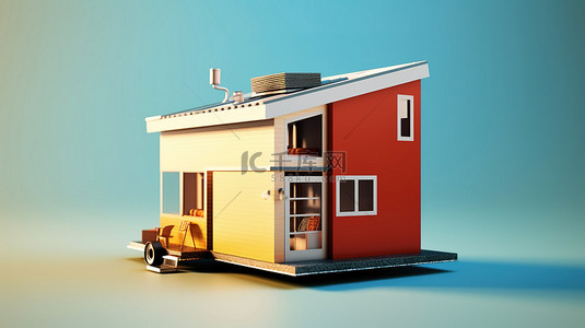 从后角看 3D 插图的现代小房子
