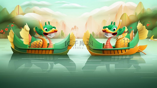 可爱的粽子背景图片_端午节传统习俗卡通龙舟