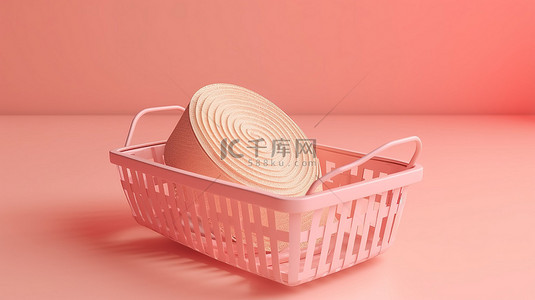 购物标签背景图片_背景上带有销售标签的购物篮的概念销售活动 3d 渲染